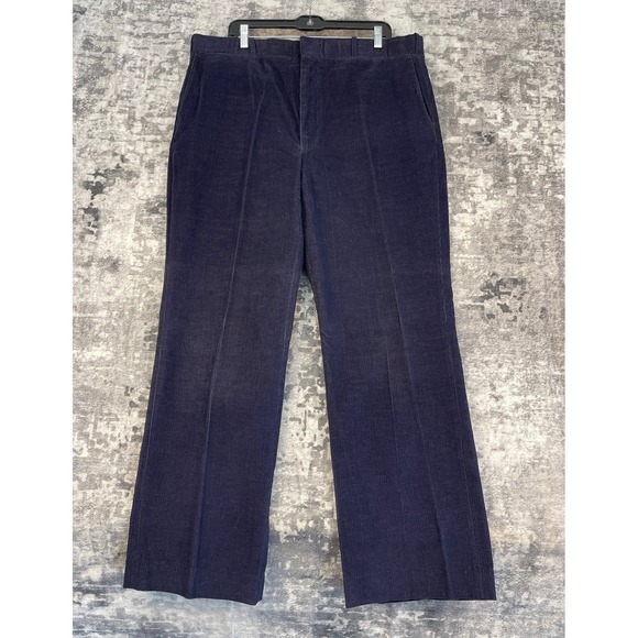 Retro Vtg 3 Piece Navy Blue Corduroy Suit 44R Blazer 40x32 Pants - Picture 12 of 12